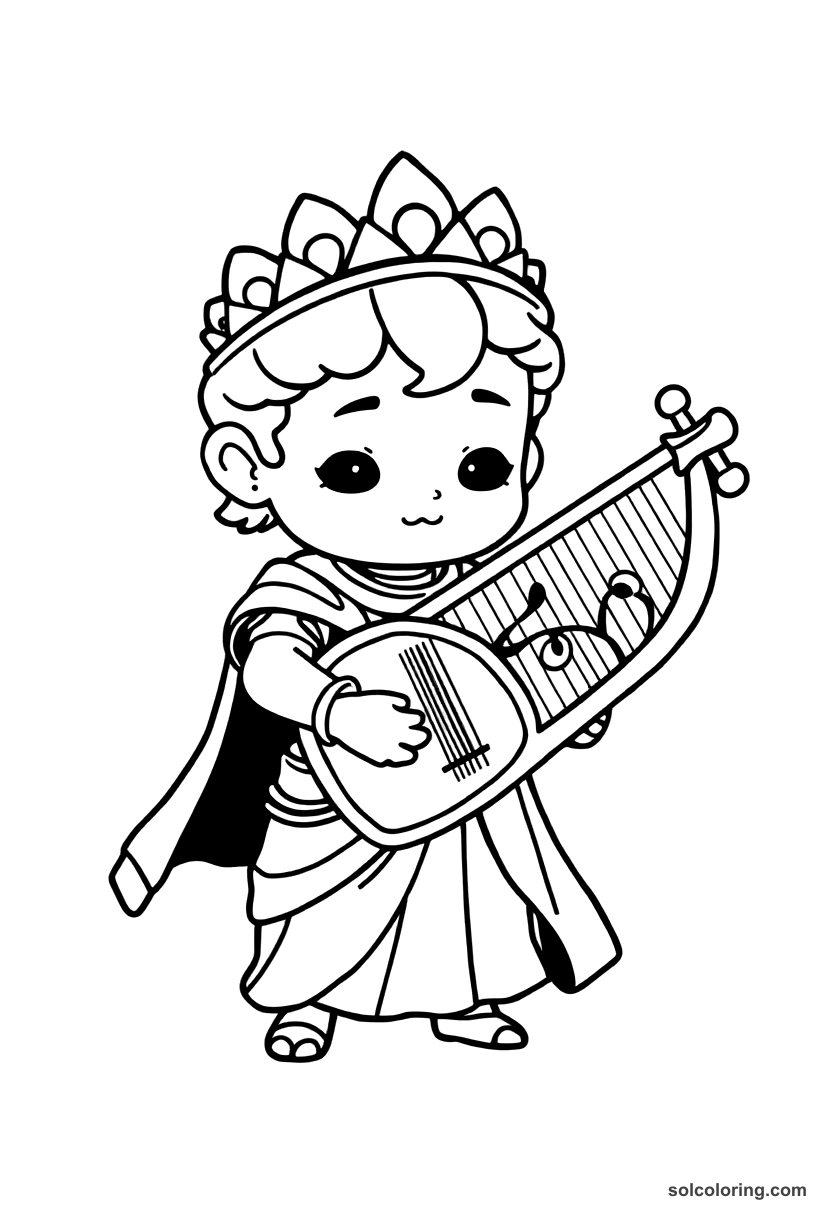 Chibi Emperor Nero Playing the Lyre coloring page, free printable chibi style
