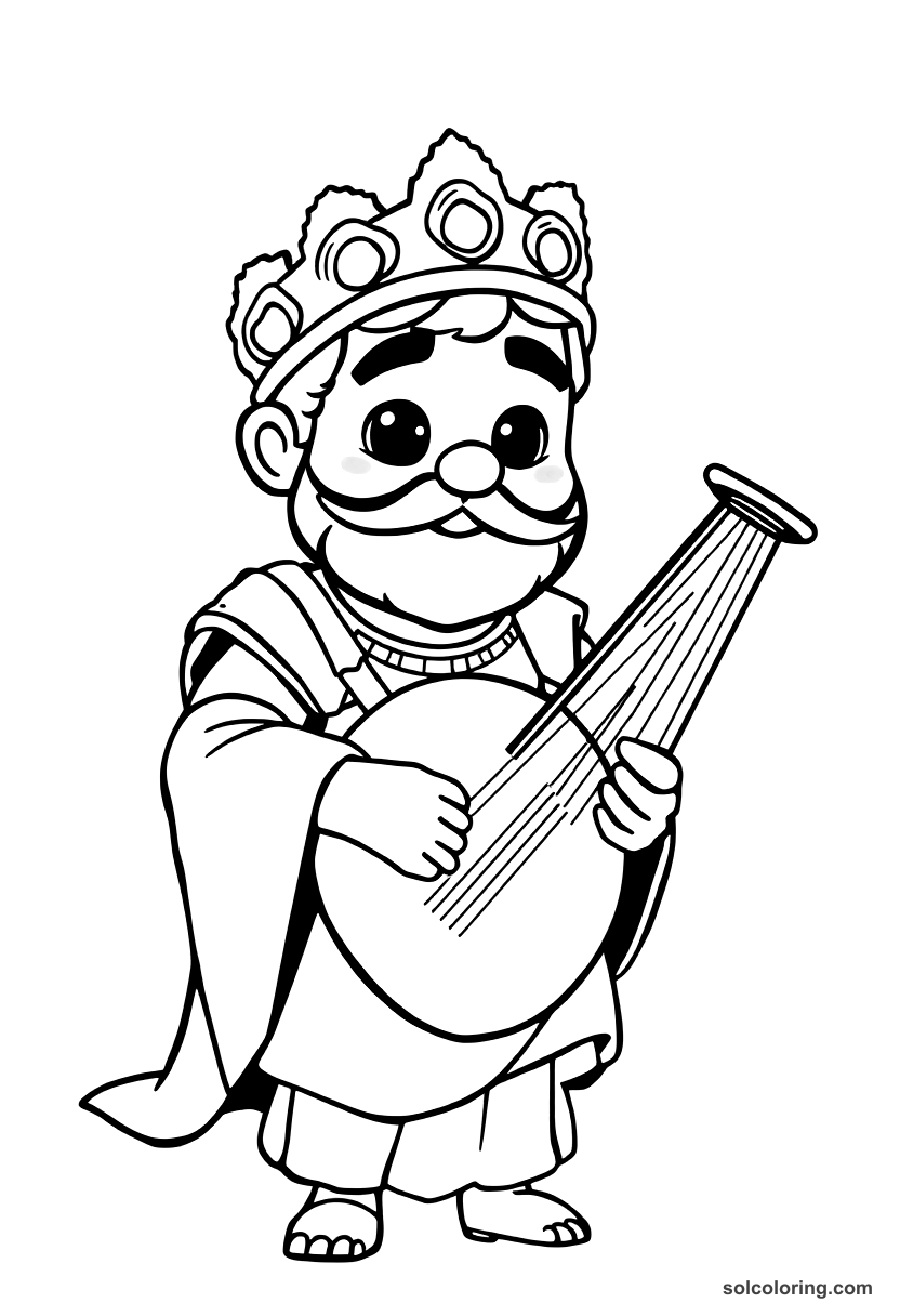 Cute Cartoon Emperor Nero Playing the Lyre coloring page, free printable cute cartoon style