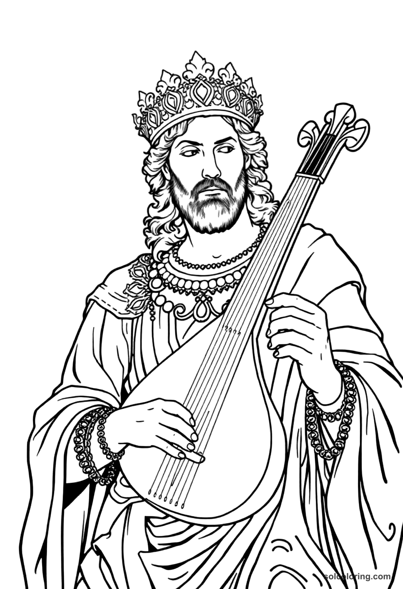 Emperor Nero Playing the Lyre coloring page, free printable detailed style