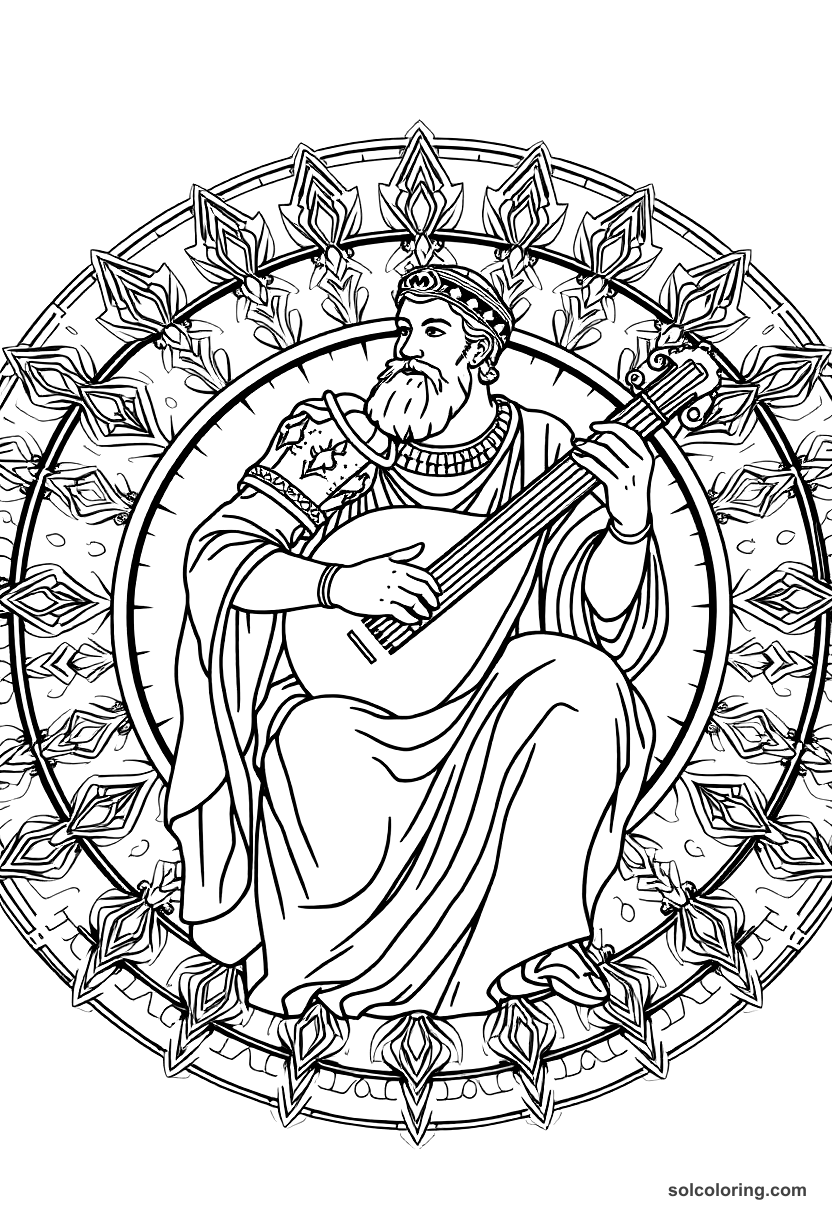 Mandala Emperor Nero Playing the Lyre coloring page, free printable mandala style