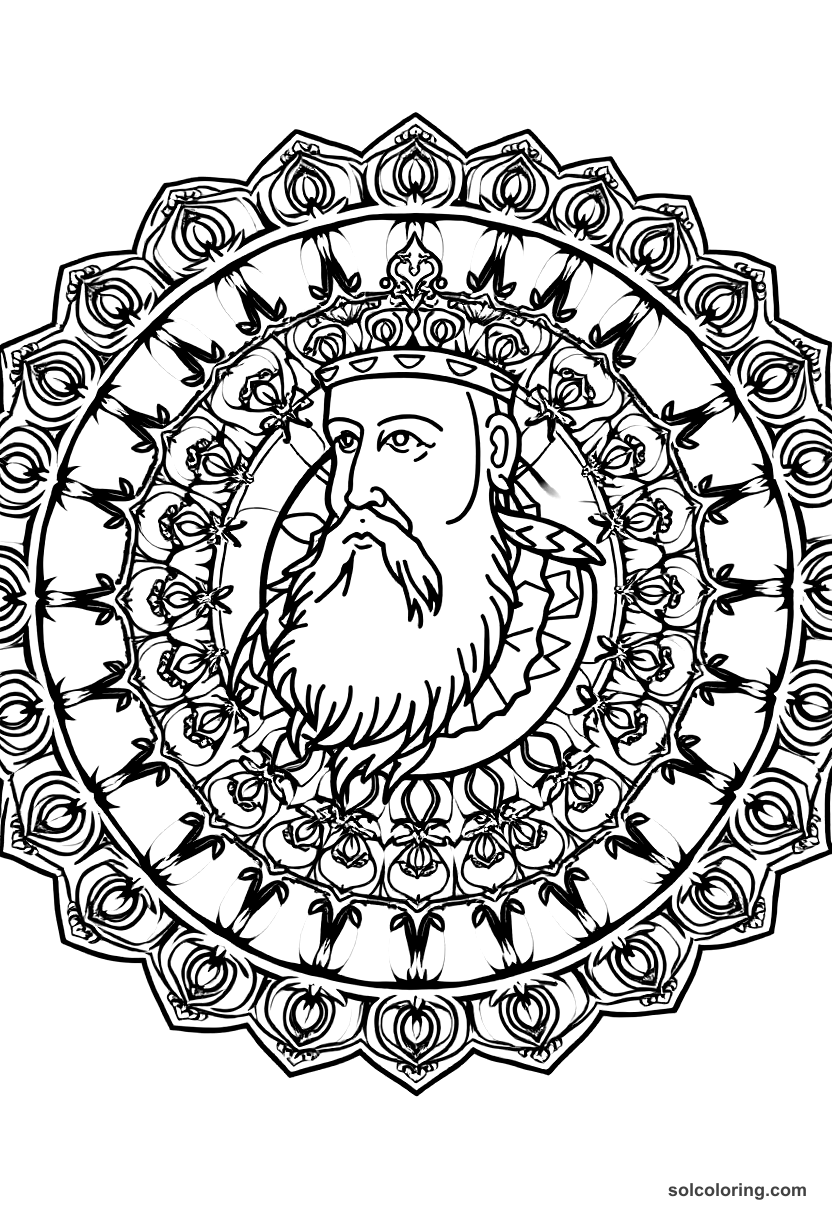 Mandala Emperor Pedro II of Brazil coloring page, free printable mandala style
