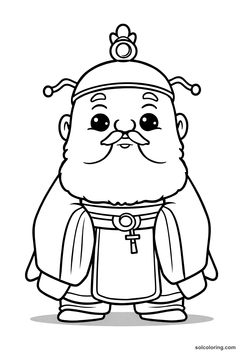 Cute Cartoon Emperor Qin Shi Huang Unifying China coloring page, free printable cute cartoon style