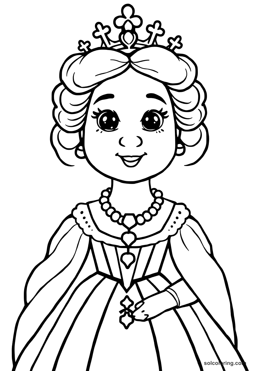 Cute Cartoon Empress Maria Theresa of Austria coloring page, free printable cute cartoon style