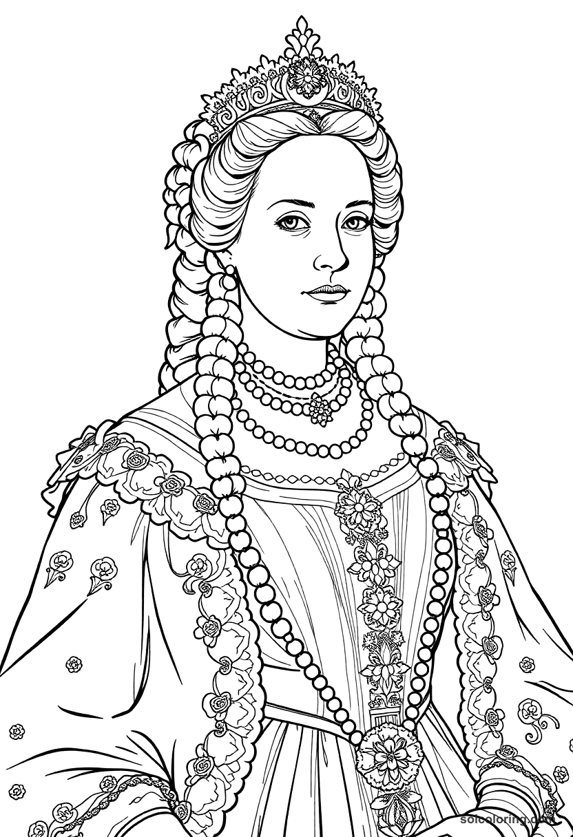 Empress Maria Theresa of Austria coloring page, free printable detailed style