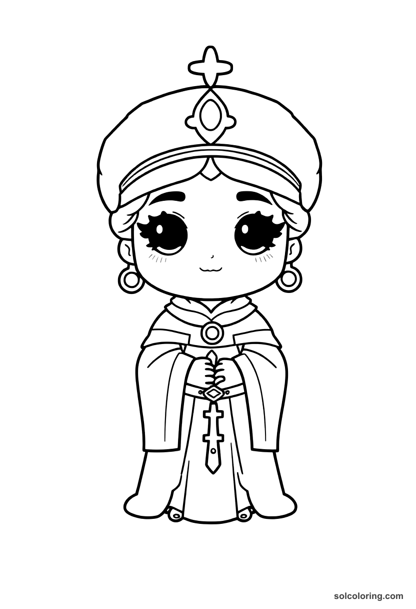 Chibi Empress Theodora of Byzantium coloring page, free printable chibi style
