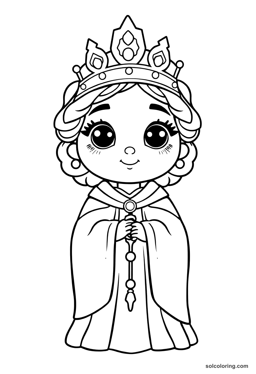 Cute Cartoon Empress Theodora of Byzantium coloring page, free printable cute cartoon style
