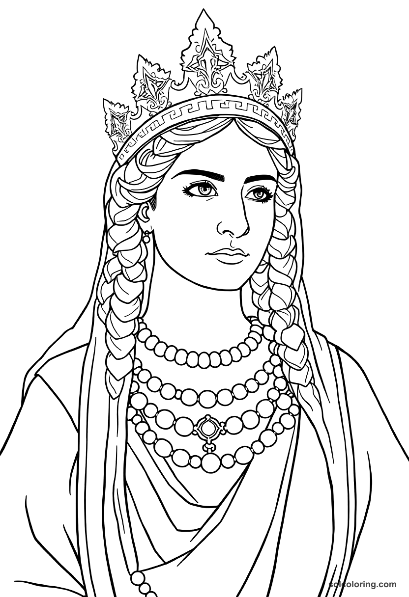 Empress Theodora of Byzantium coloring page, free printable detailed style