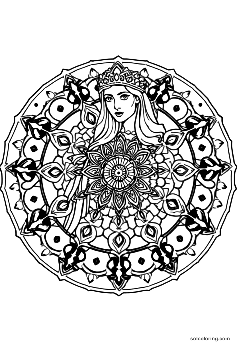 Mandala Empress Theodora of Byzantium coloring page, free printable mandala style