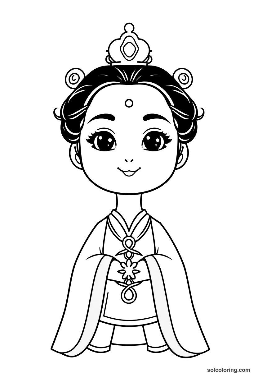 Cute Cartoon Empress Wu Zetian of Tang Dynasty coloring page, free printable cute cartoon style