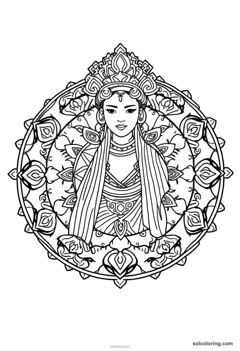 Mandala Empress Wu Zetian of Tang Dynasty mandala coloring page for kids