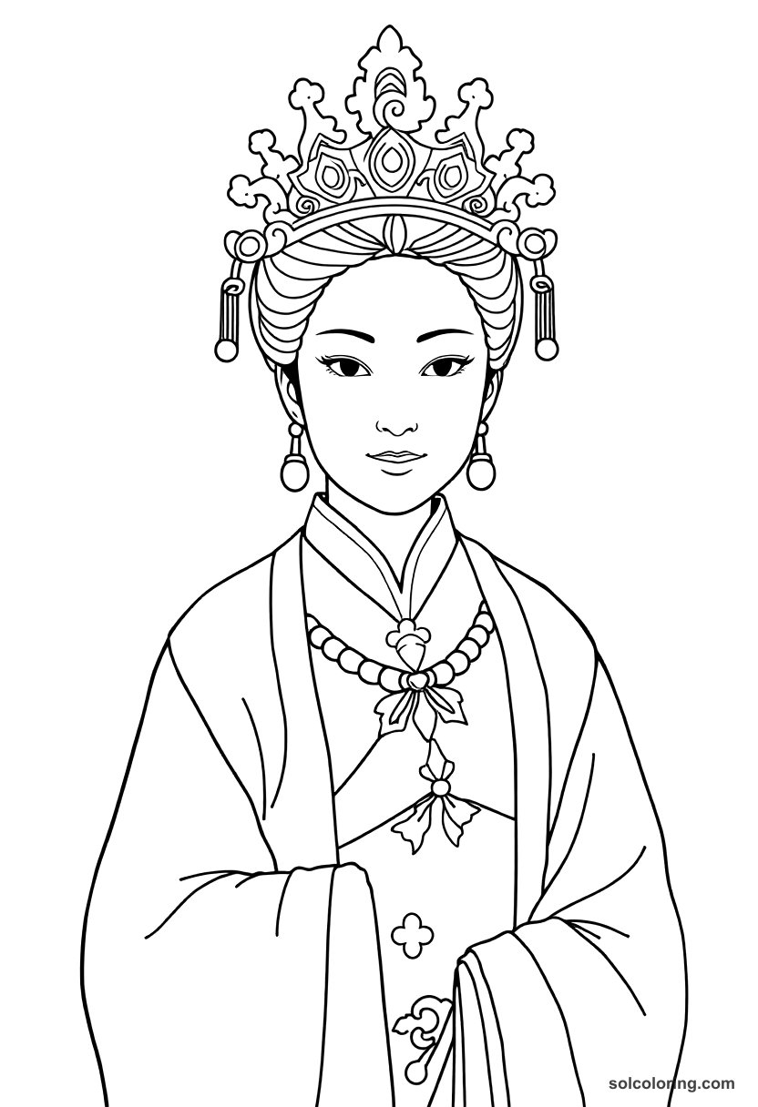 Simple Empress Wu Zetian of Tang Dynasty coloring page, free printable simple style