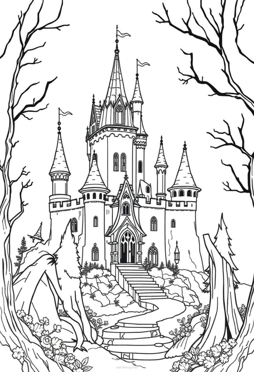 Enchanted Castle coloring page for kids