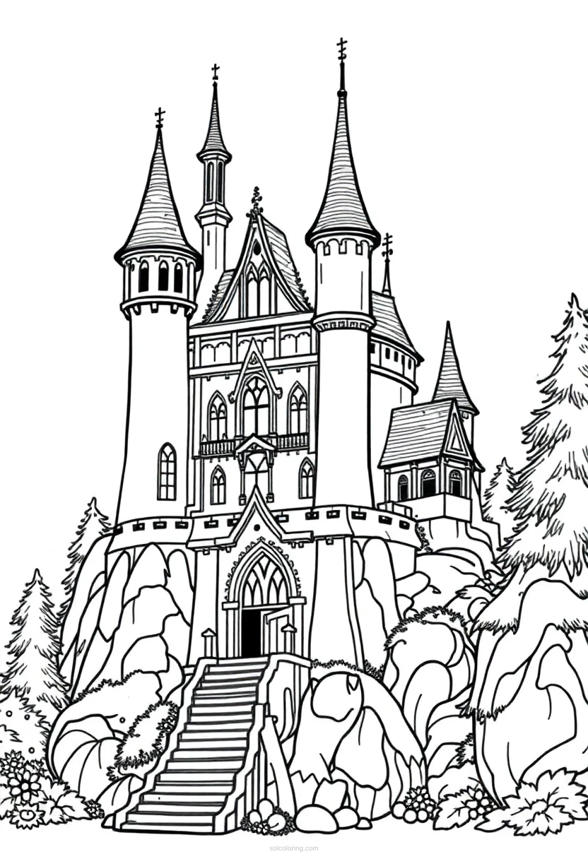 Enchanted Castle coloring page for kids