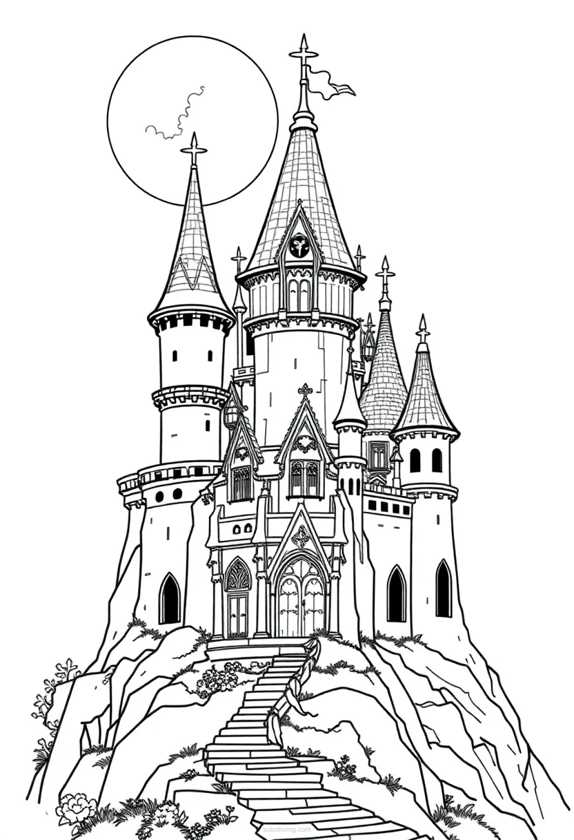 Enchanted Castle coloring page for kids