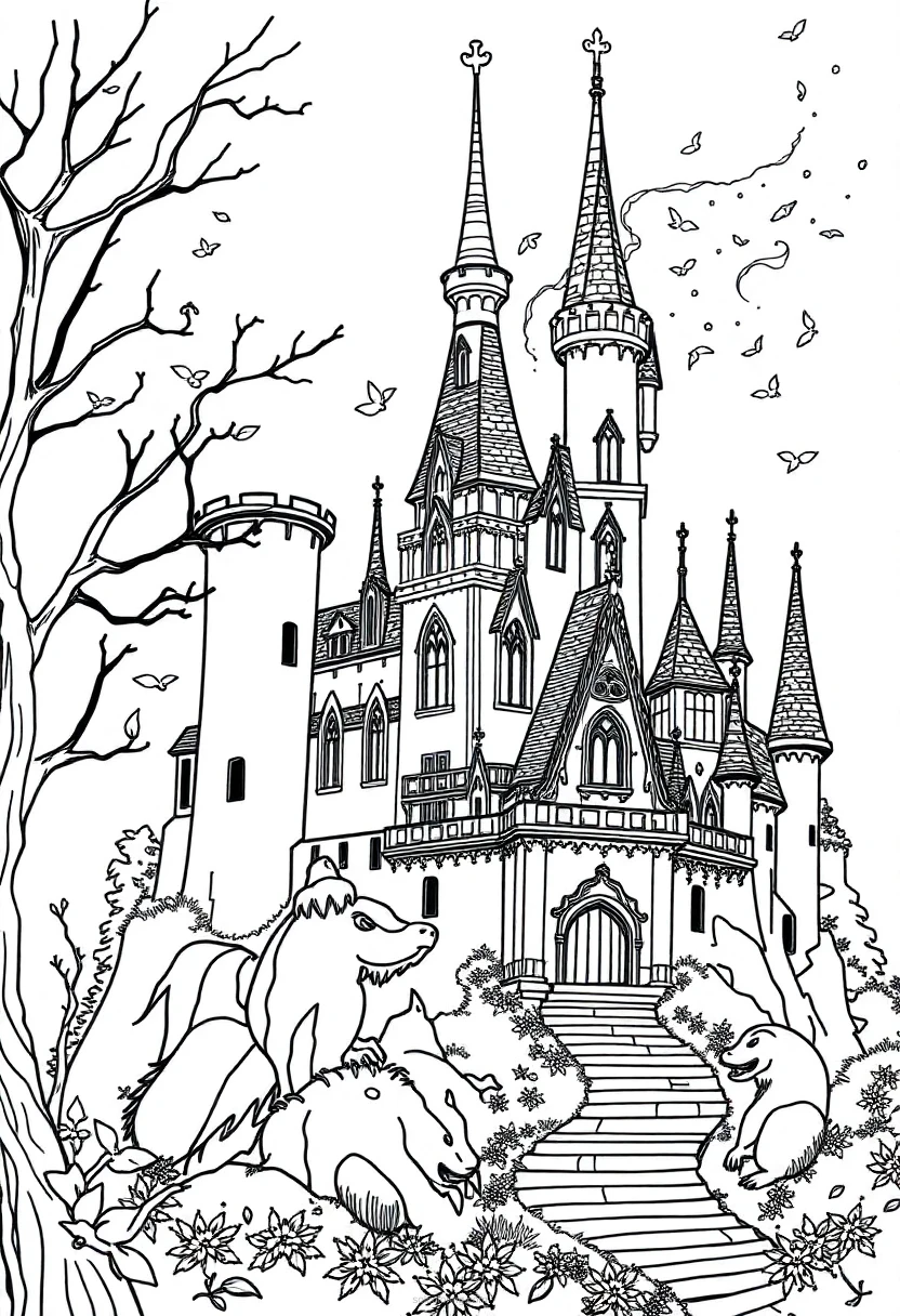 Enchanted Castle coloring page for kids