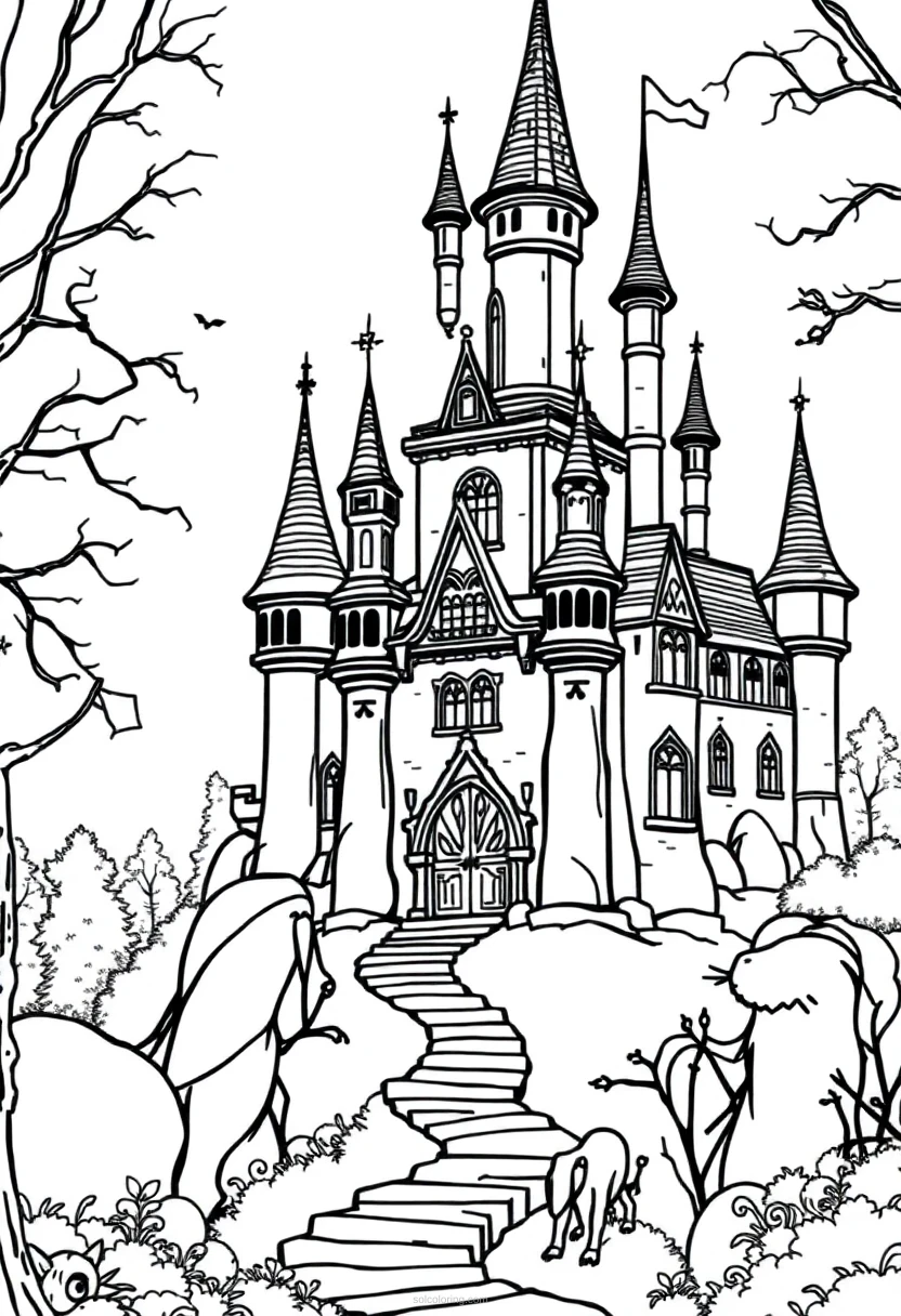 Enchanted Castle coloring page for kids