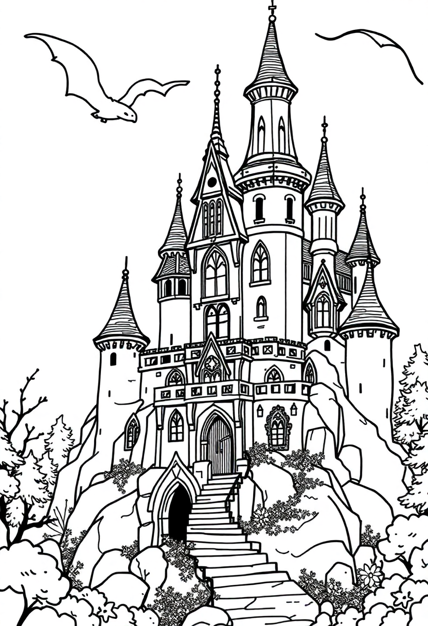 Enchanted Castle coloring page, free printable