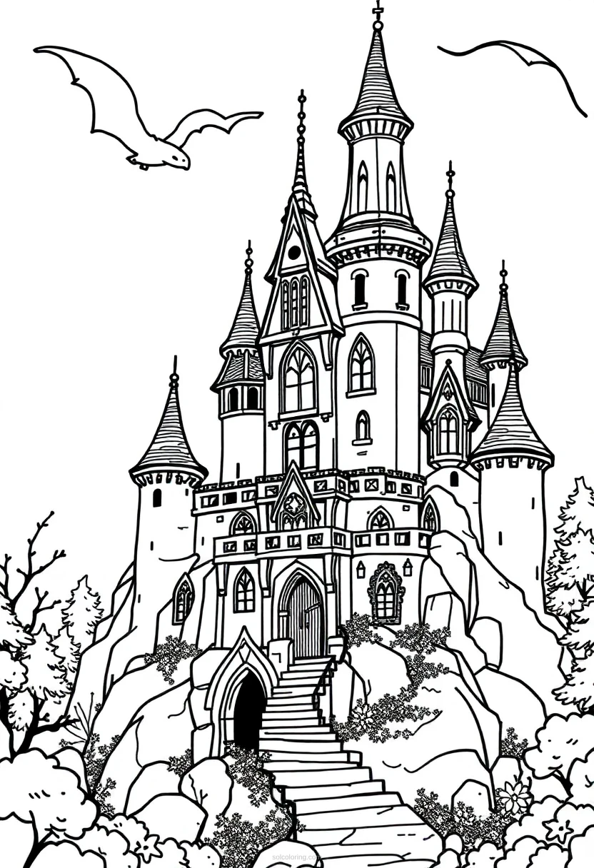 Enchanted Castle coloring page for kids