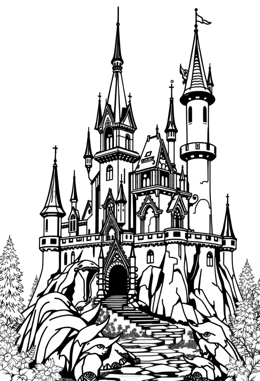 Enchanted Castle coloring page for kids
