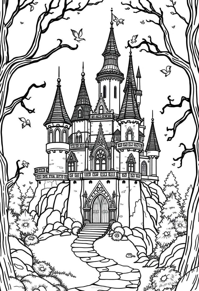 Enchanted Castle coloring page for kids