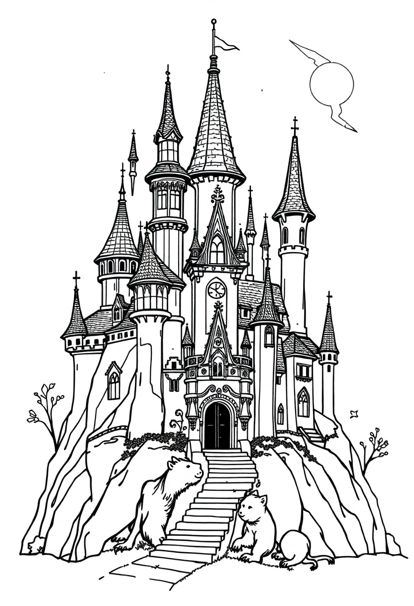 Enchanted Castle coloring page, free printable