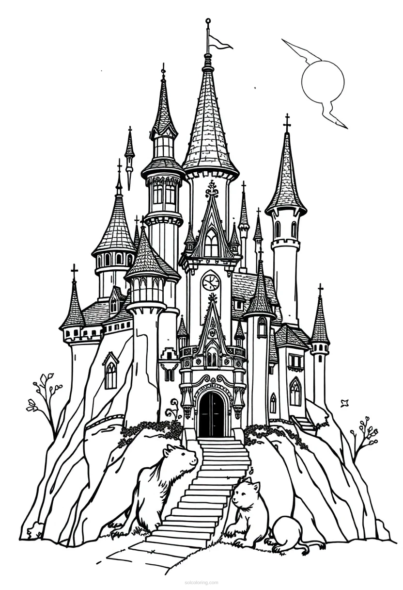 Enchanted Castle coloring page for kids