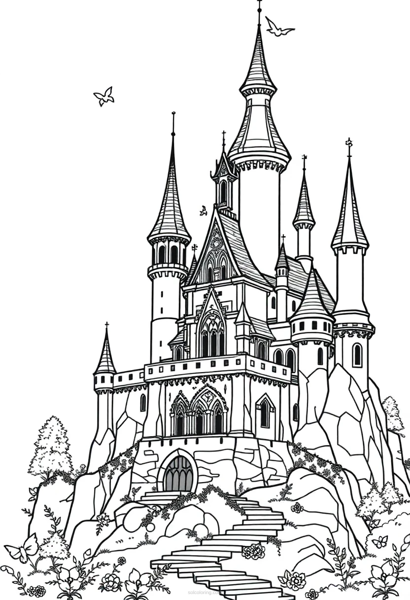 Enchanted Castle coloring page for kids