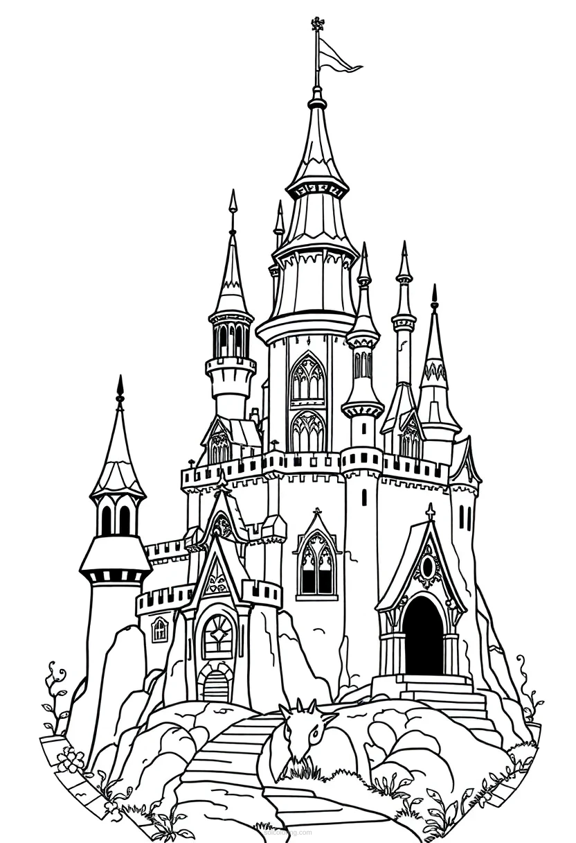 Enchanted Castle coloring page for kids