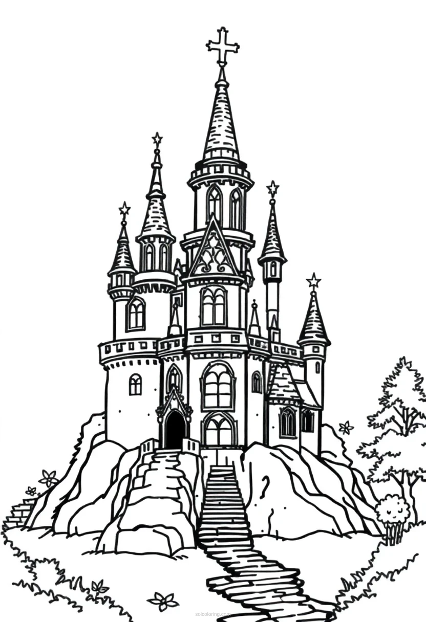 Enchanted Castle coloring page for kids