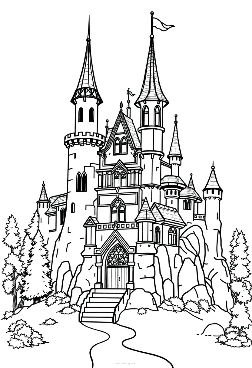 Enchanted Castle coloring page for kids