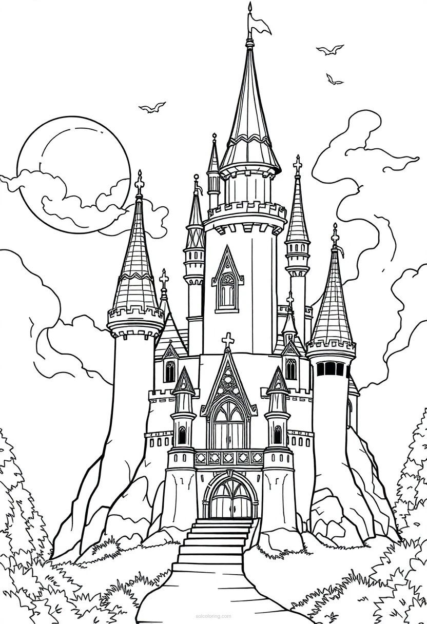 Enchanted Castle coloring page for kids
