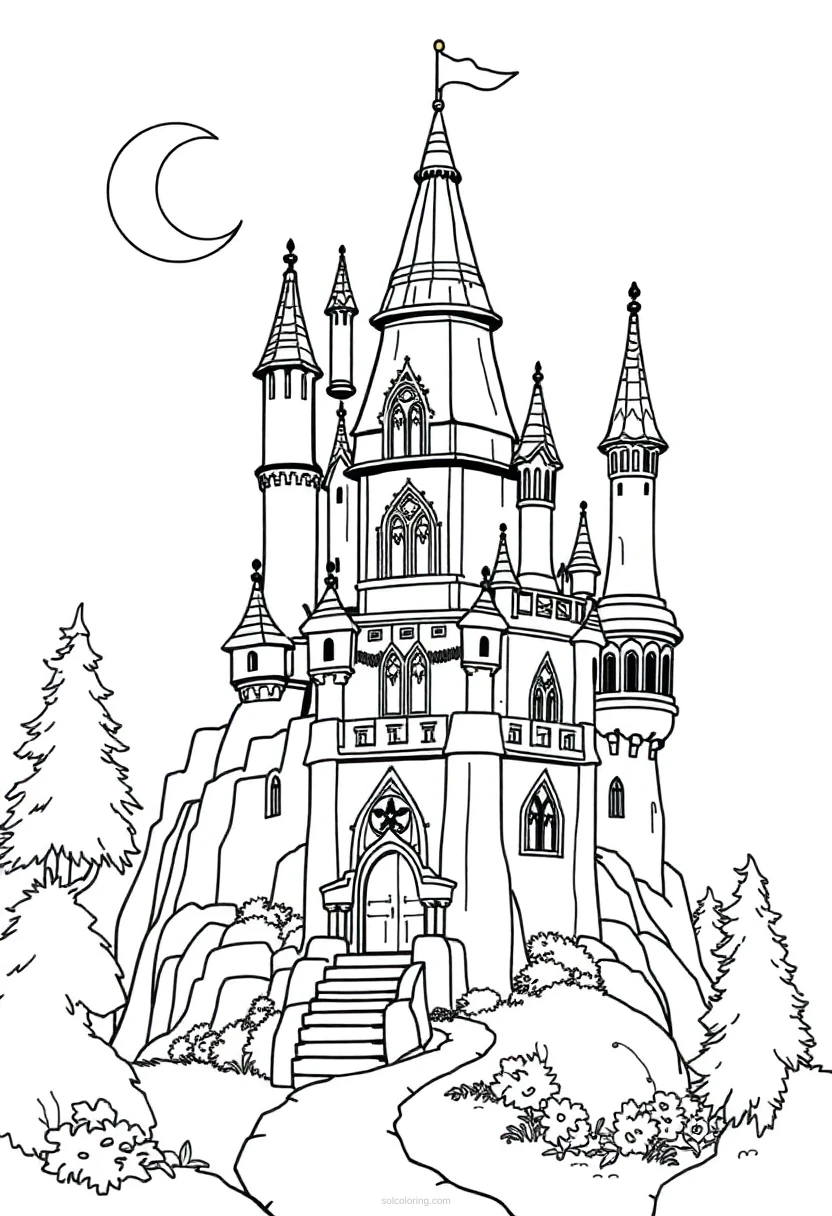 Enchanted Castle coloring page for kids