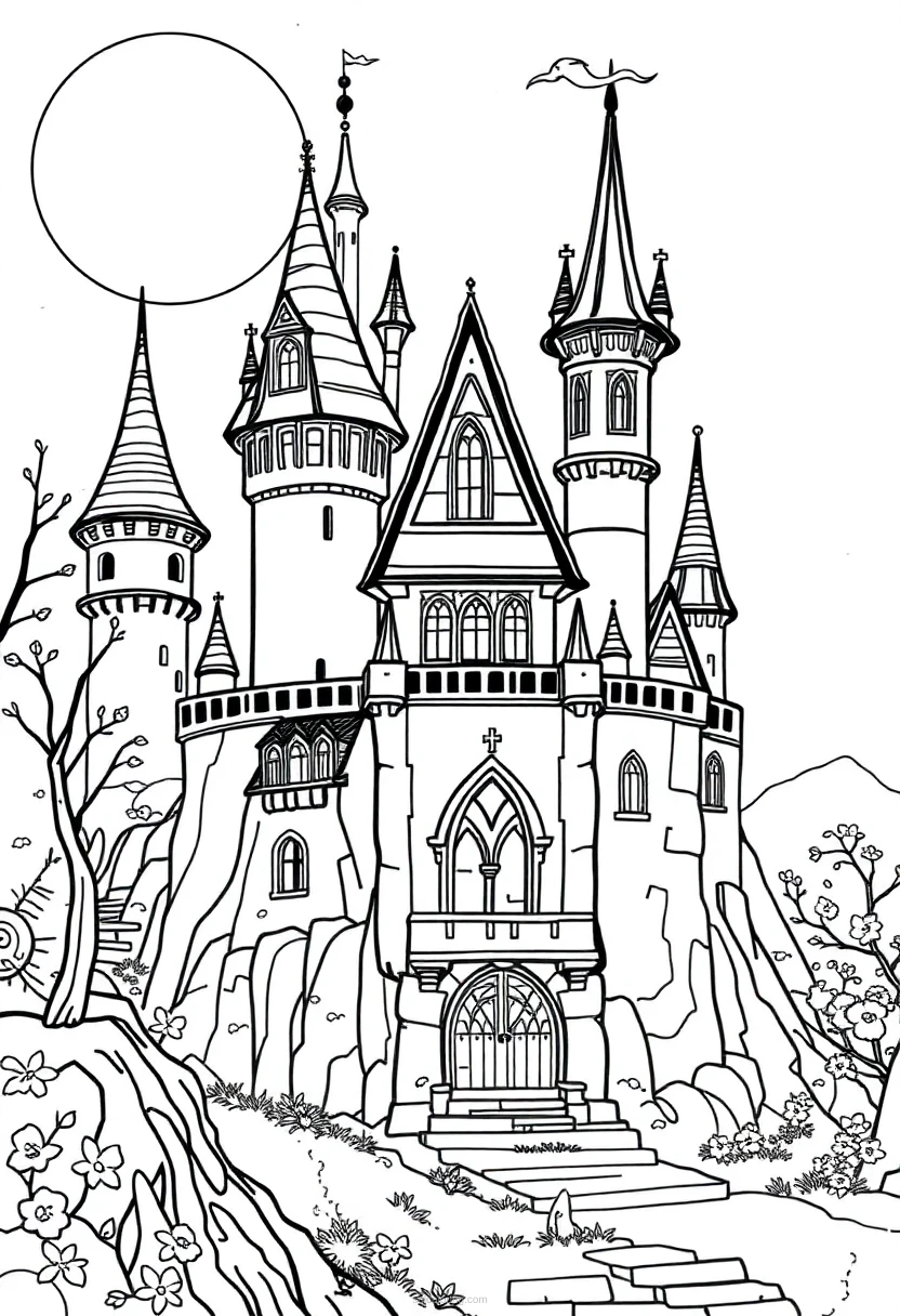 Enchanted Castle coloring page for kids