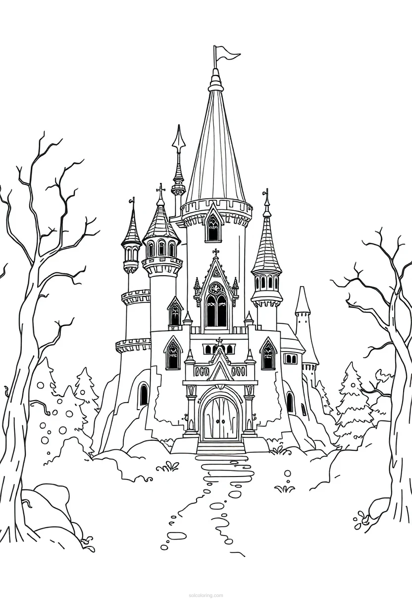 Enchanted Castle coloring page for kids