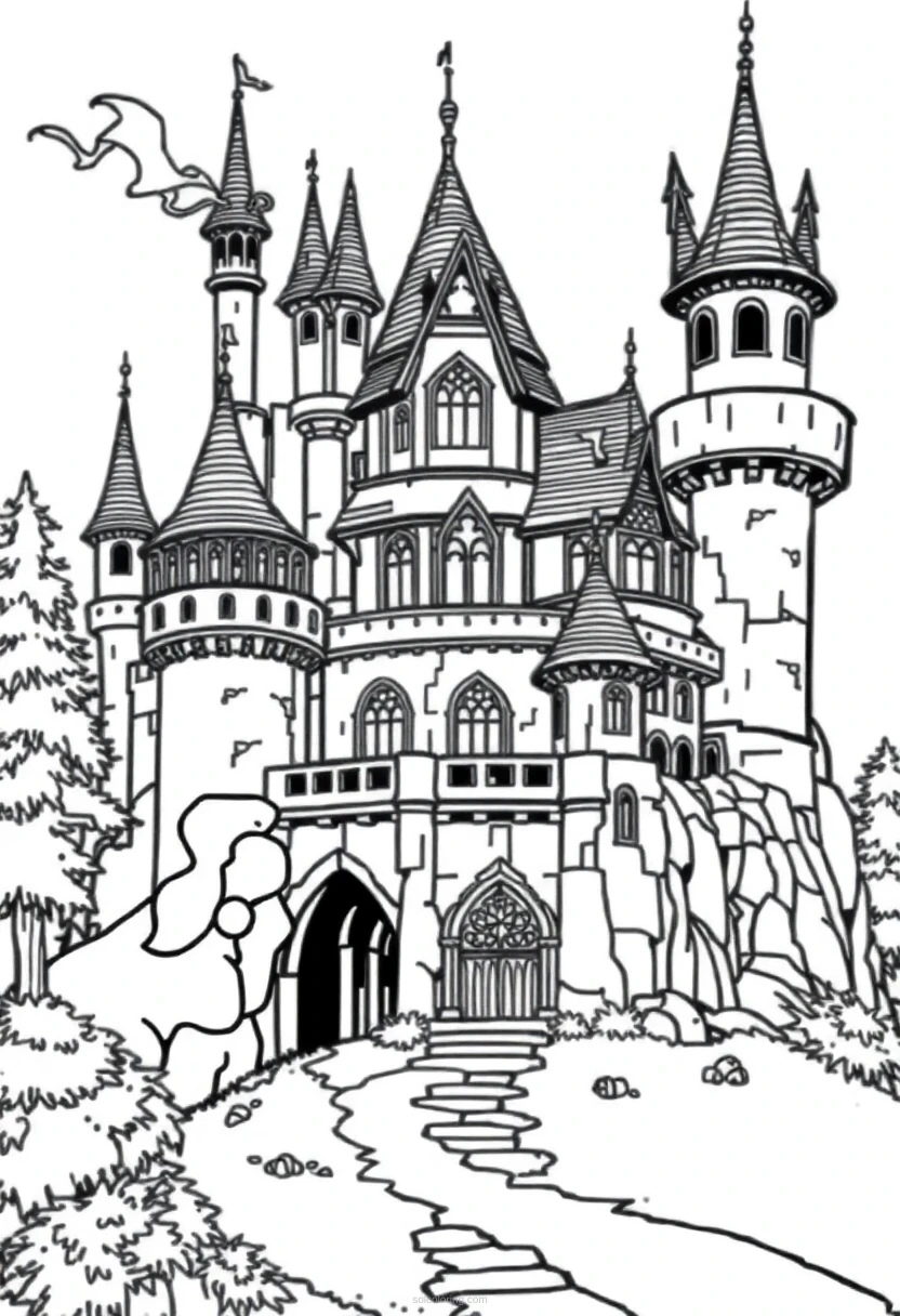 Enchanted Castle coloring page for kids