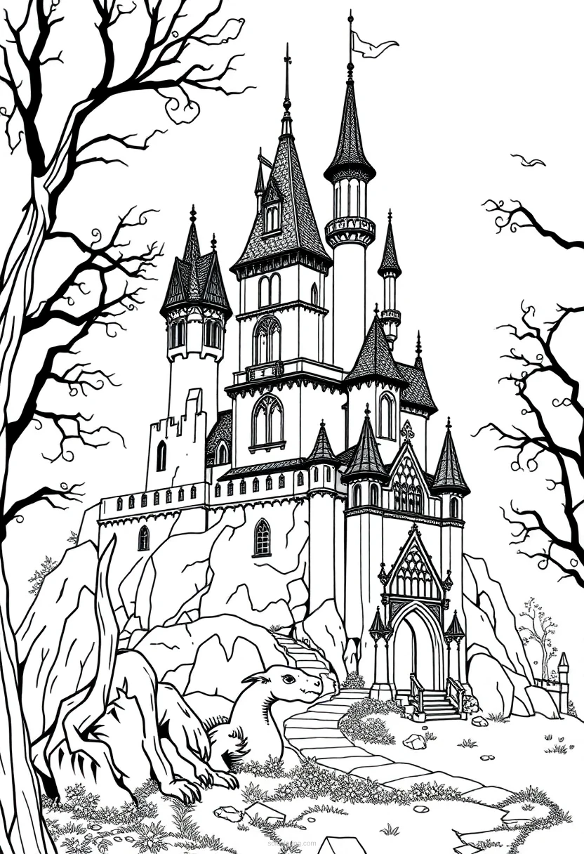 Enchanted Castle coloring page for kids