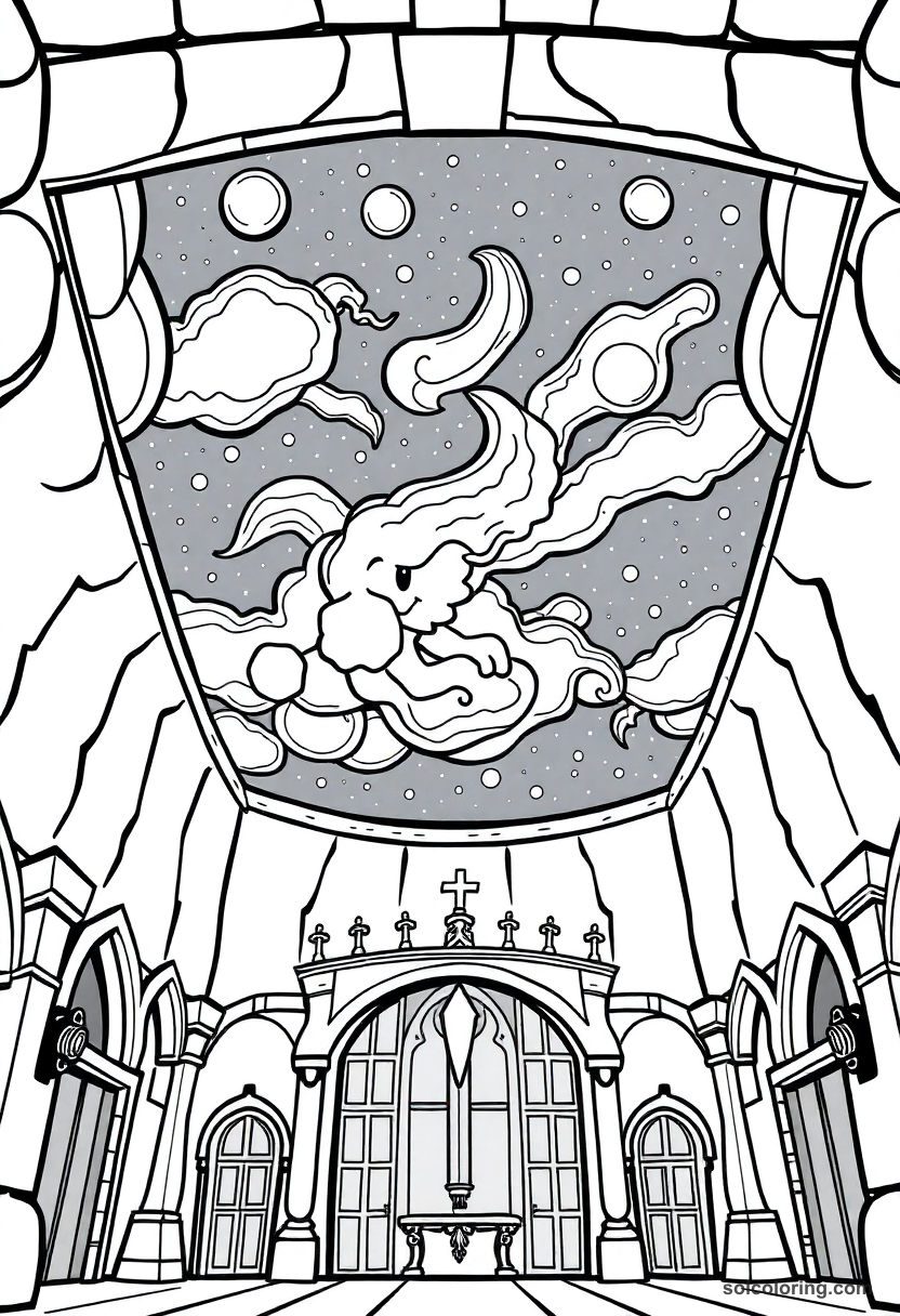 Cute Cartoon Enchanted Ceiling Showing a Stormy Night Sky Inside a Great Hall
