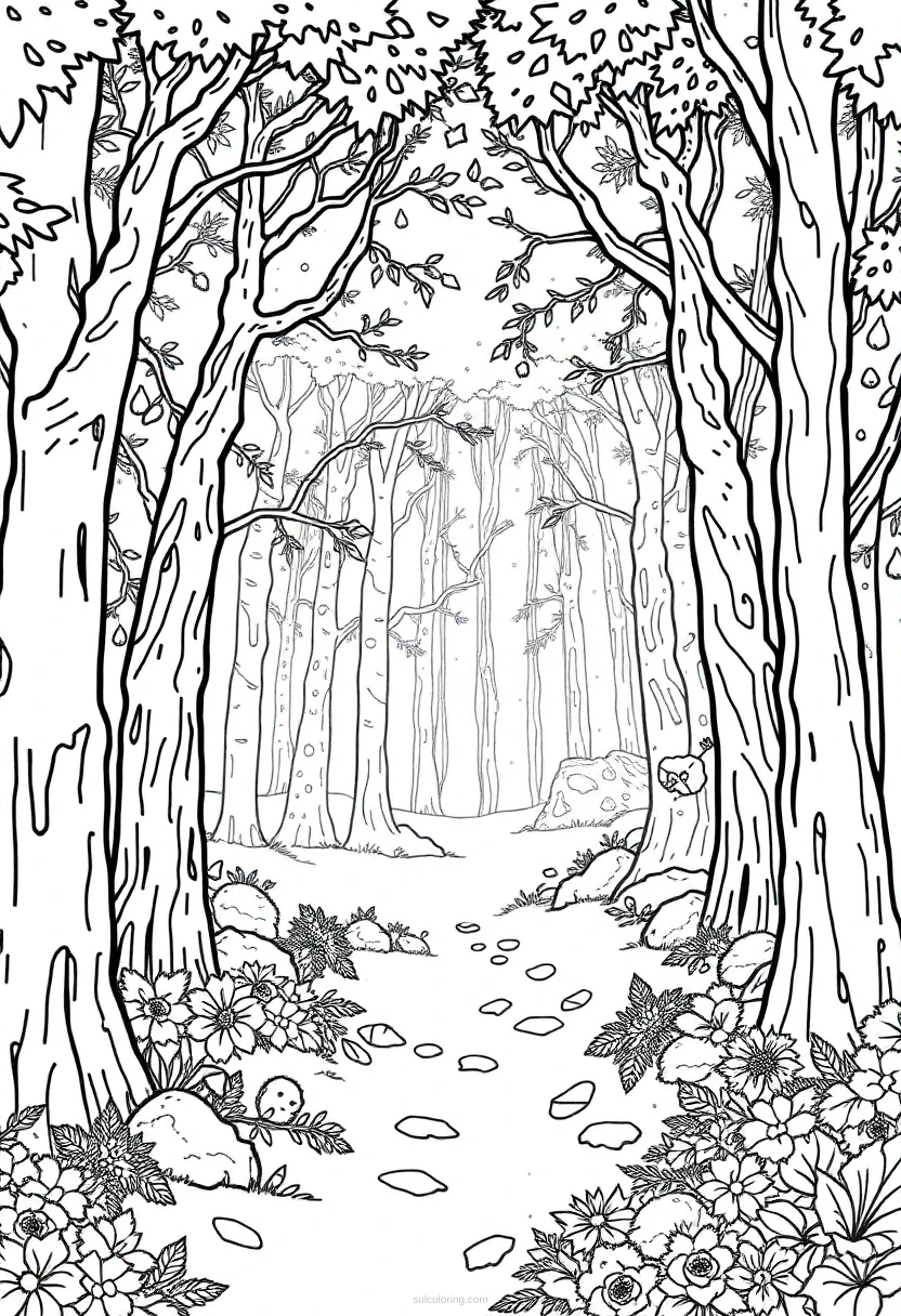 Enchanted Forest Clearing coloring page for kids