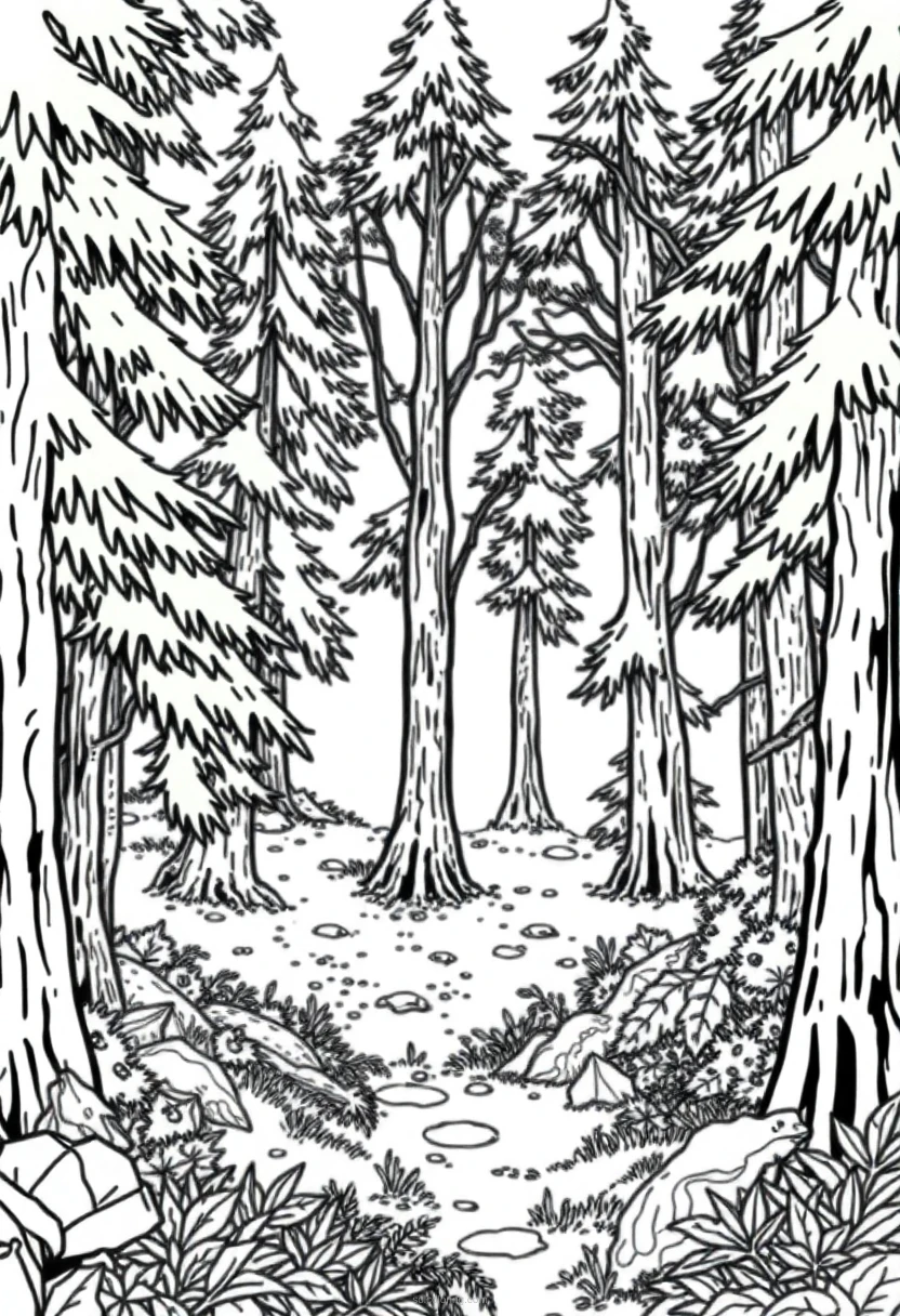 Enchanted Forest Clearing coloring page for kids