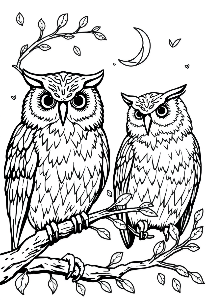 Enchanted Owls coloring page for kids
