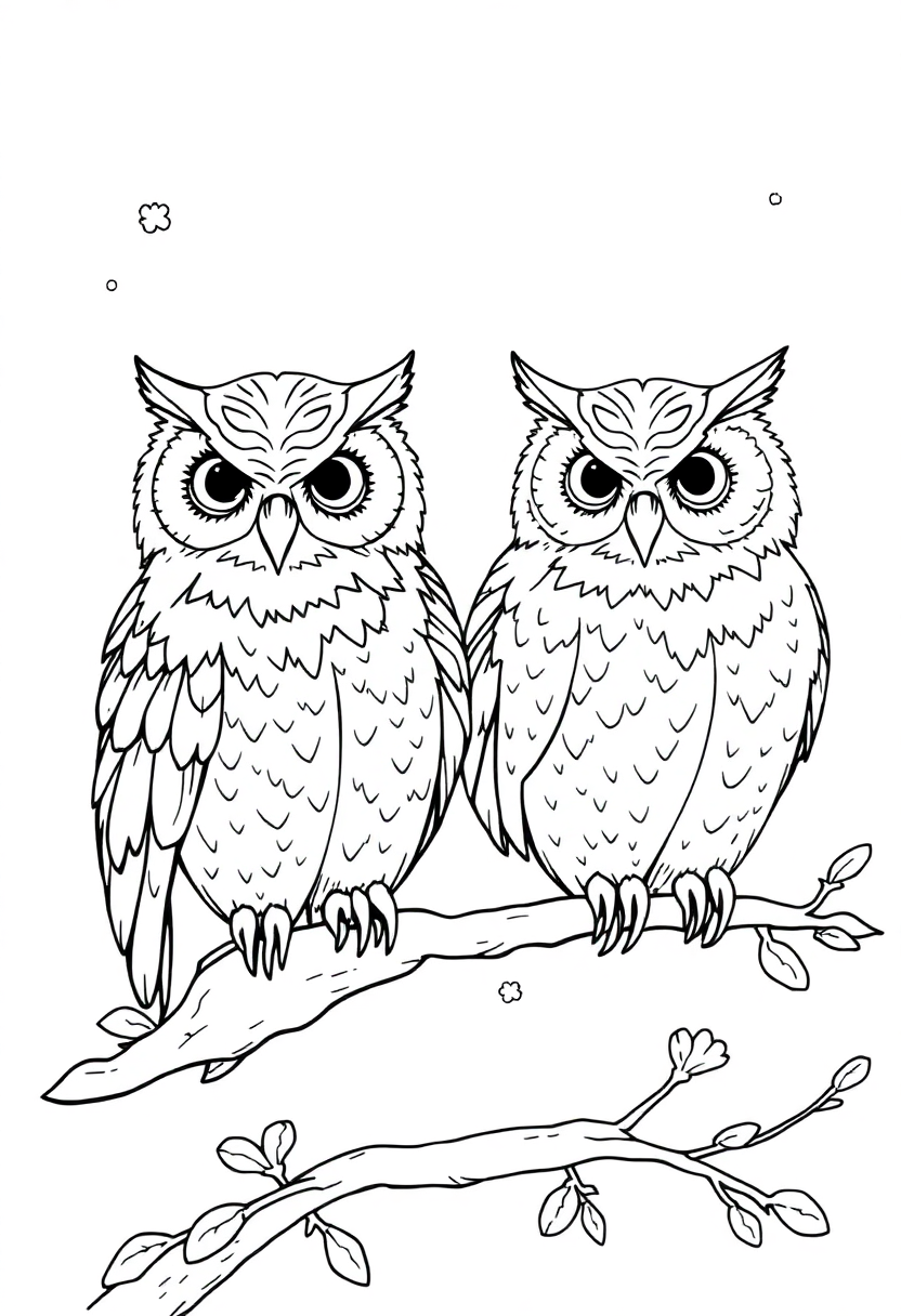 Enchanted Owls coloring page for kids