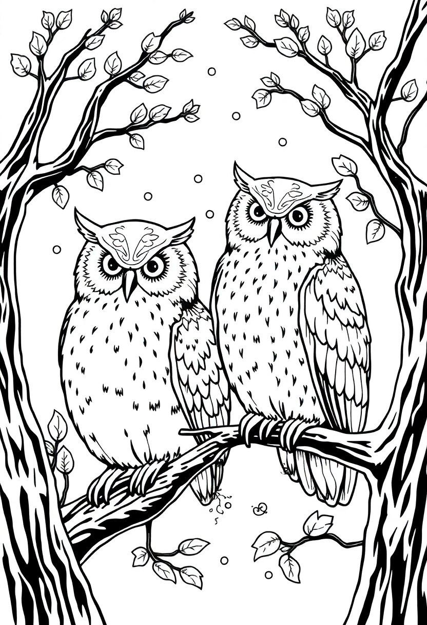 Enchanted Owls coloring page for kids