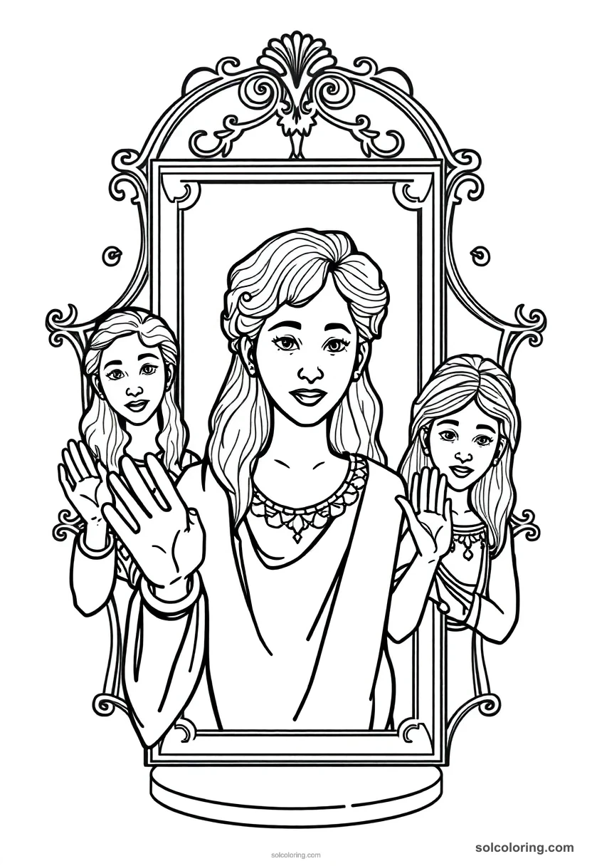 Enchanted Portrait Gallery With Painted Subjects That Talk And Wave coloring pages