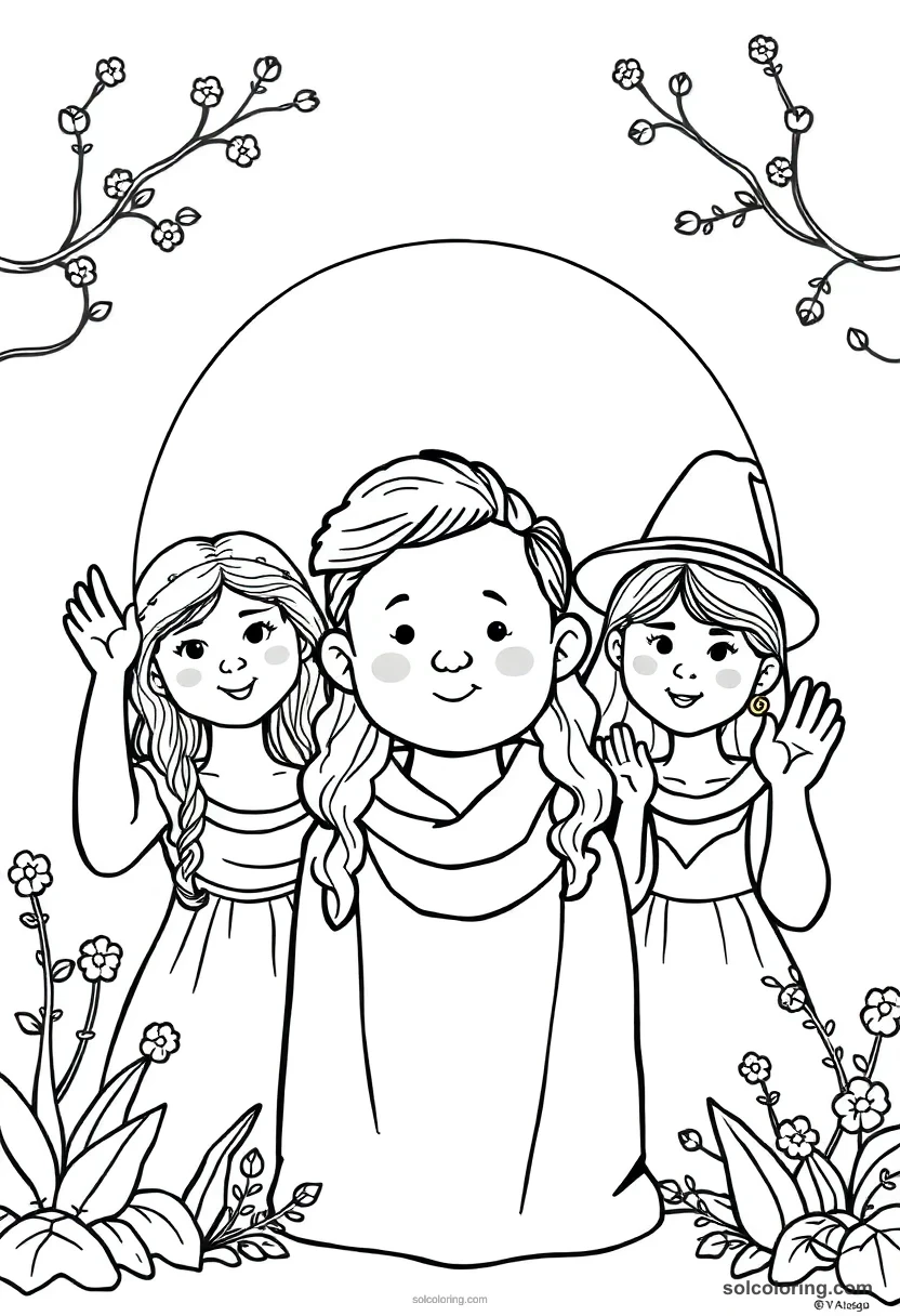 Simple Enchanted Portrait Gallery with Painted Subjects That Talk and Wave simple coloring page for kids