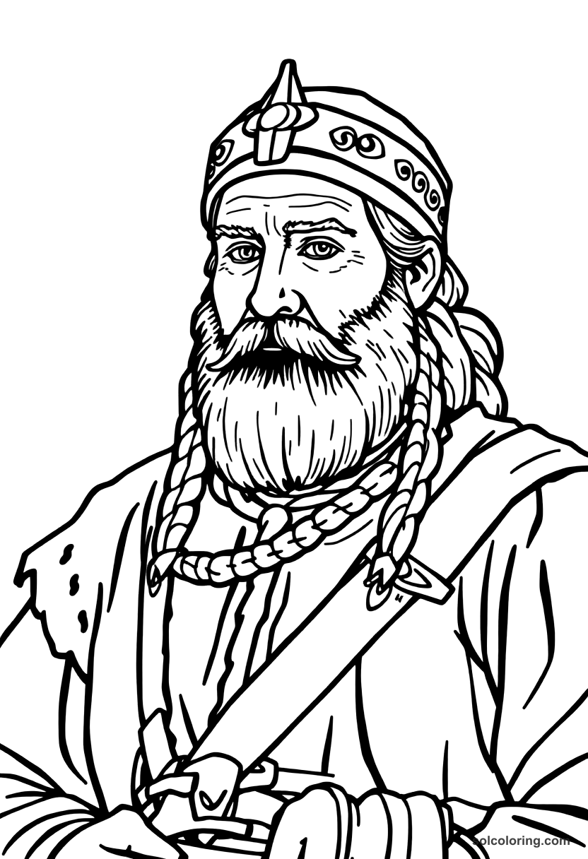 Erik the Red Founding Greenland coloring page, free printable realistic style