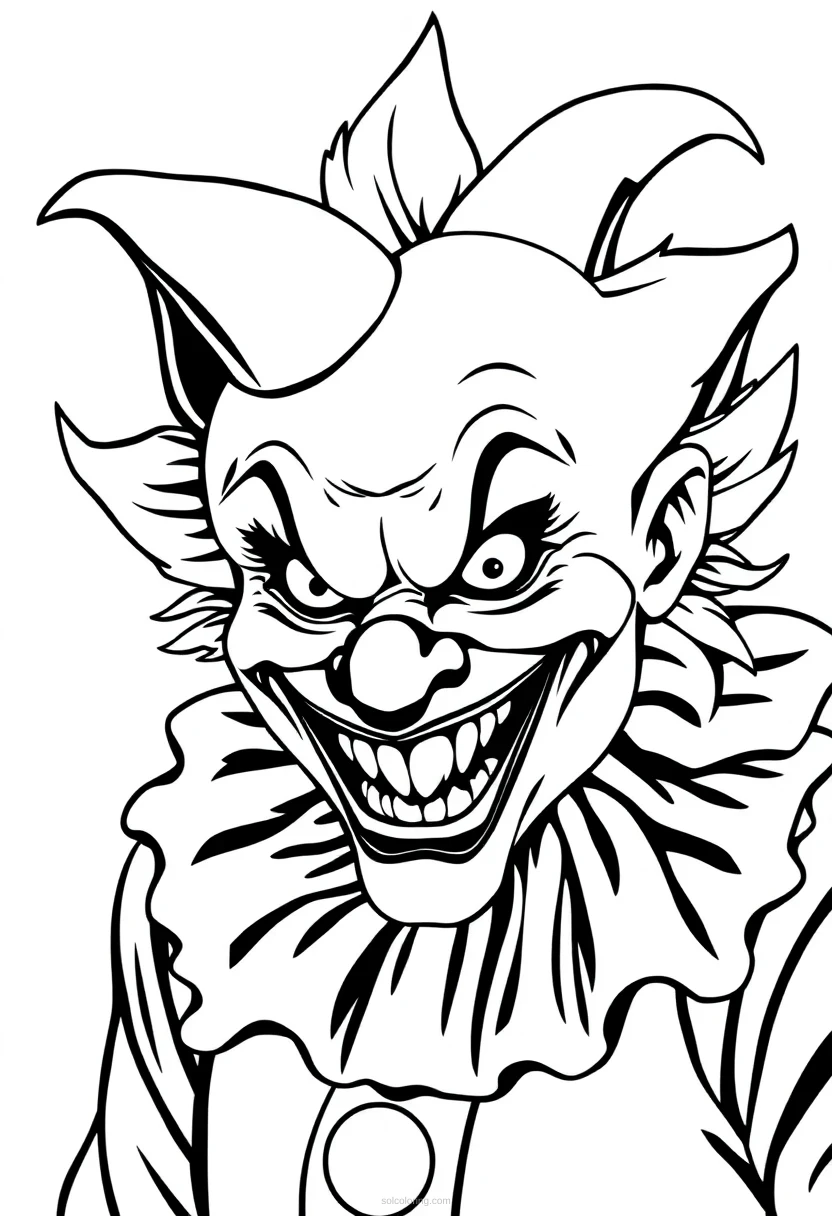 Evil Clown with Twisted Smile coloring page for kids