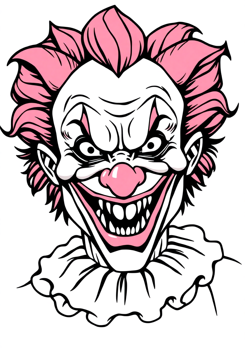 Evil Clown with Twisted Smile coloring page, free printable