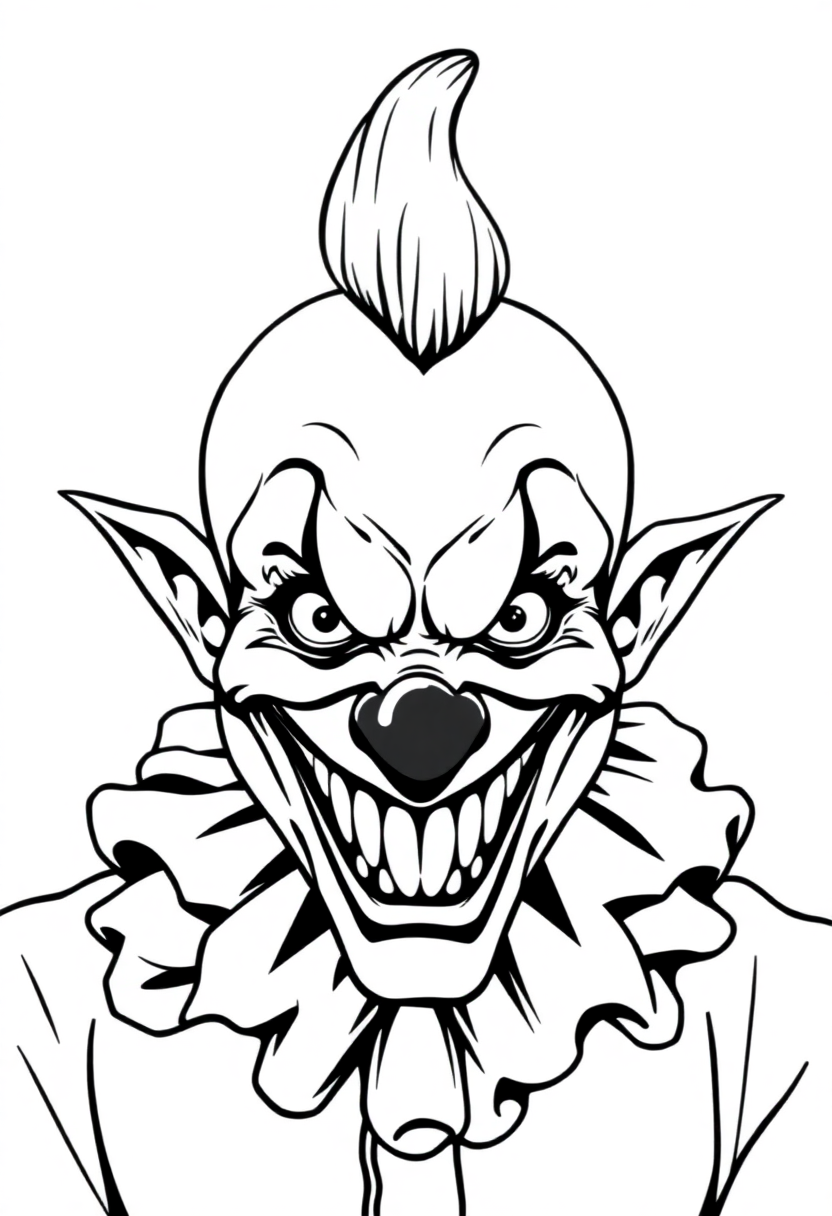 Evil Clown with Twisted Smile coloring page, free printable