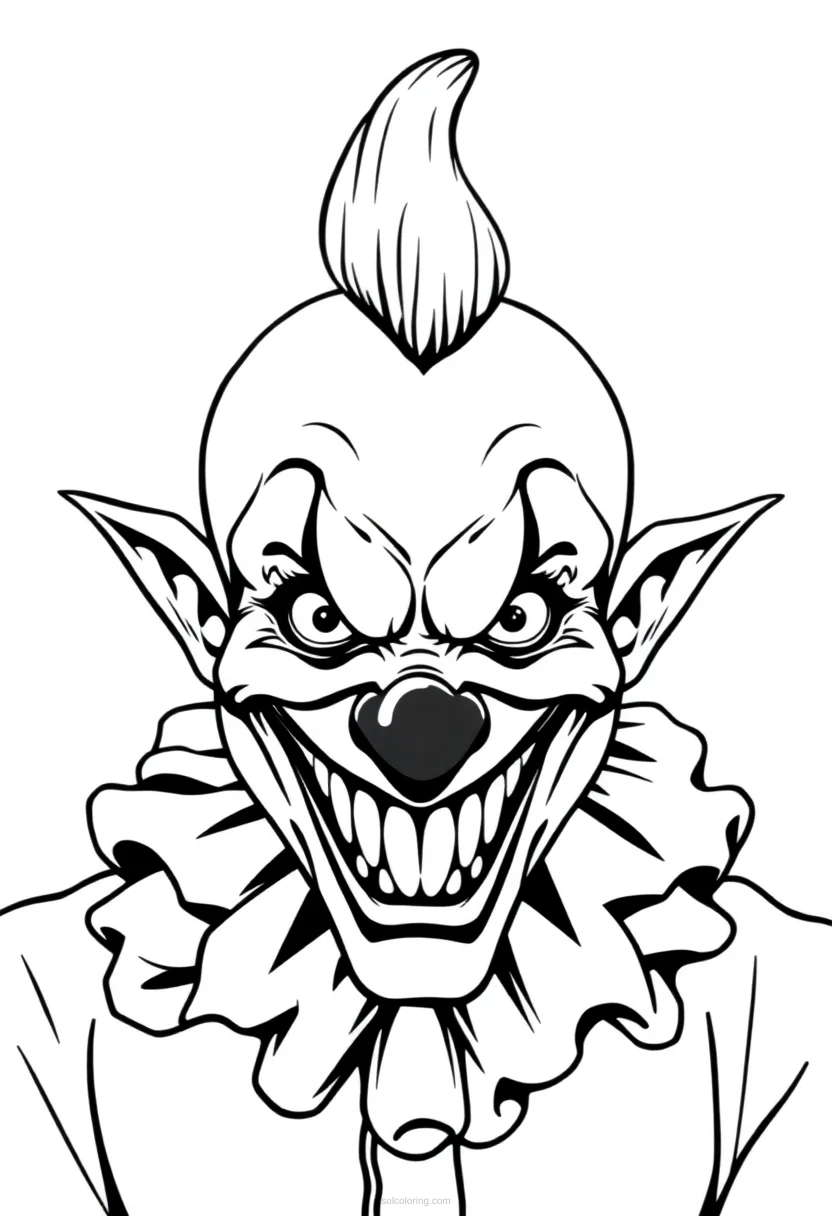 Evil Clown with Twisted Smile coloring page for kids