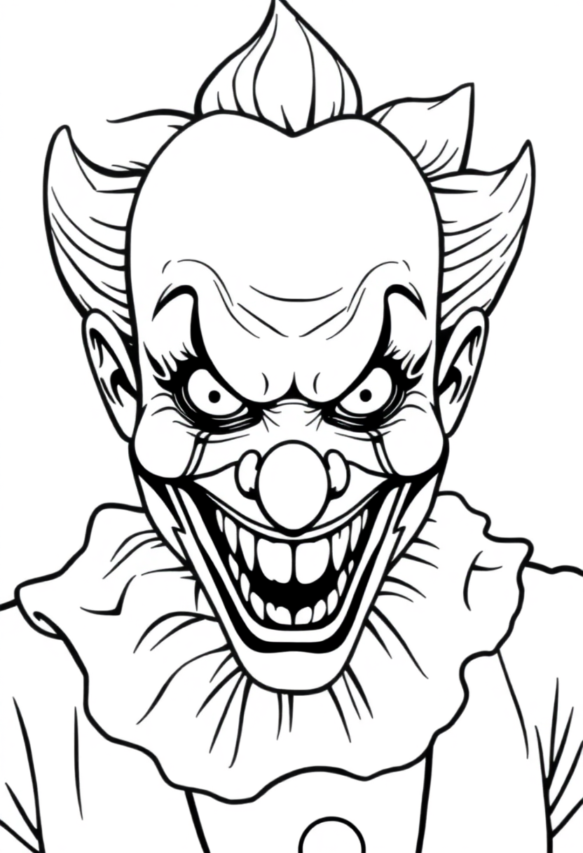 Evil Clown with Twisted Smile coloring page, free printable
